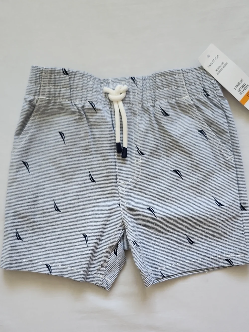 Nautica Boys 2-Piece Short Set Pink Multi-Logo Tee & Striped Shorts NWT
